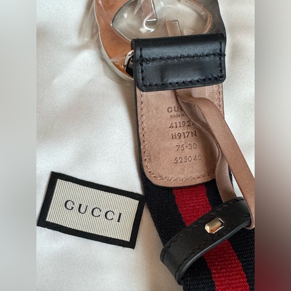 GUCCI RED AND BLUE NAVY WEB BELT WITH INTERLOCKING G LOGO BUCKLE - Picture 4 of 4